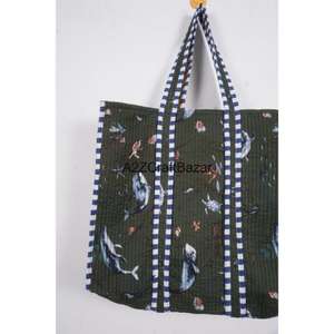 Sac de plage en coton pur à 100% fait main pour femmes, à rayures, avec une longue poignée, grand format, en provenance du Rajasthan - Product Image 3