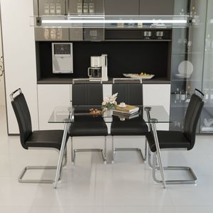 Set Tavolo da Pranzo Moderno in Vetro da 51 Pollici per 4 Persone con Gambe Placcate Argento, Set Sedie da Cucina, Rettangolare, Resistente e Elegante - Product Image 1