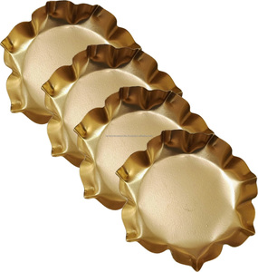 Modern Golden Aluminium Urli Bowl Gravure Scalloped Edge Eco-friendly Home Decor for Floral Arrangements <b>Floating</b> <b>Candles</b> - Product Image 2