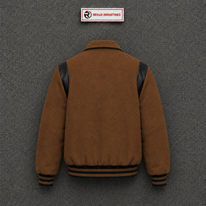 Chaqueta Bomber Varsity Marrón de Alta Calidad para Hombre, Prenda Exterior de Lujo con Detalles en Cuero, Cuello Camisero, Estilo Casual Urbano para Otoño - Product Image 6