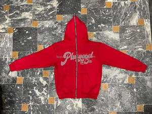 เสื้อสเวตเตอร์ผู้ชายแบบมีซิป,เสื้อฮู้ดสำหรับผู้ชายโลโก้แบบออกแบบได้เฮฟวี่เวทประดับพลอยเทียม - Product Image 3