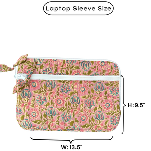 Floral Printed Handmade Quilted <b>Laptop</b> Sleeve Cotton Jaipur Artisan Block Print Zippered Lightweight Durable Machine Washable - Product Image 6