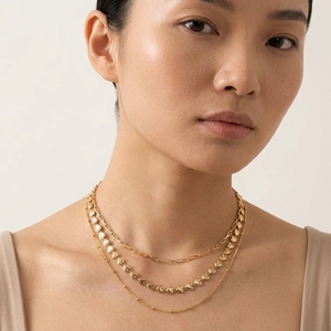Collier chaîne cœur superposé plaqué or, multi-brins perlés, pour femme, cadeau, fête - Product Image 3