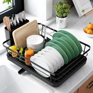 Scolapiatti da cucina in acciaio inox per l'organizzazione del lavello con porta posate - Product Image 1