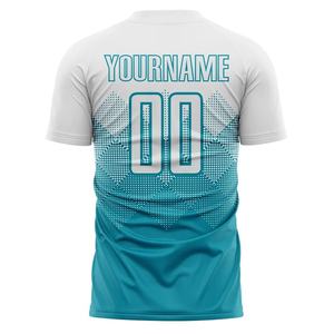 เสื้อฟุตบอลผู้ชายไล่เฉดสีขาว-เขียวอมฟ้า ปรับแต่งชื่อทีมและหมายเลขได้ ระบายอากาศได้ดี ผลิตจากโพลีเอสเตอร์ แขนสั้น เสื้อฟุตบอลสำหรับการเล่นกีฬา - Product Image 3