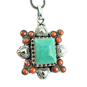 อัญมณีเทอร์ควอยซ์ธรรมชาติ925เงินแท้จี้สไตล์ชาติพันธุ์เครื่องประดับแฮนด์เมดขายส่งราคาโรงงานเป็นจำนวนมาก - Product Image 1