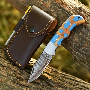 Cuchillo Plegable de Acero Damasco y Cobre Nordic Forge, Grado Industrial, con Bloqueo Trasero, Mango de Madera de Olivo y Resina, Clip de Bolsillo, Funda, OEM, EDC - Product Image 4