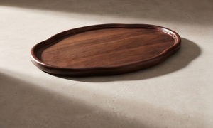 Unique Asymmetric Design <b>Wooden</b> <b>Serving</b> <b>Platter</b> Dark Mango Wood Tray Featuring Organic Shape & Rim - Product Image 4