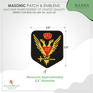 Masonic 33rd Degree Scottish Rite patch featuring Double-Headed Eagle with a Red Crown "33" Emblem Used Embroidered Regalia - Product Image 3