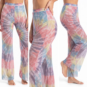 Leggings de Cintura Alta con Tie Dye y Malla Transparente, Pantalones Largos Elásticos de Punto para Mujer, Translúcidos, para Todas las Temporadas - Product Image 5