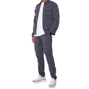 Achetez un ensemble de vêtements de sport décontractés légers sur mesure pour hommes, ensemble de survêtement cargo deux pièces, entraînement d'été, motif uni, séchage rapide, tissu éponge - Product Image 2