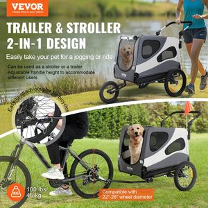100 Lbs <b>Dog</b> <b>Bike</b> Trailer 2-in-1 Pet Stroller Cart Quick Release Wheels Easy Folding Black/Gray Bicycle <b>Carrier</b> Universal Coupler - Product Image 2