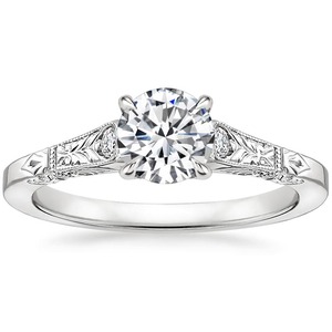 Anillo de Compromiso de Oro Blanco de 14K con Diamante Cultivado en Laboratorio de 1.75 CT, Corte Redondo, Diseño de Filigrana Grabada en el Hombro, para Mujer - Product Image 1