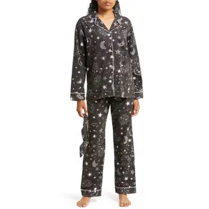 Set pakaian tidur dua potong piyama wanita ukuran Plus Set atasan jual Natal Keluarga PJ setelan gaun malam 100% katun Set pakaian tidur