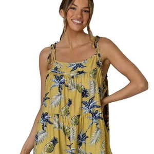 Floral personalizar ropa verano sin mangas Boho elegante vestido de vacaciones moda estampado Floral cintura alta personalizado verano Mini - Product Image 1