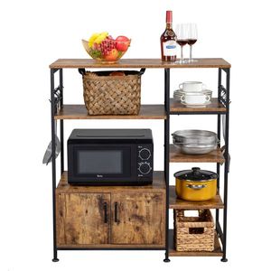 5-Tier Multifunctional Metal <b>Kitchen</b> Rack Bakers Microwave & Wine <b>Storage</b> Organizer Workstation Particleboard <b>Kitchen</b> <b>Storage</b> - Product Image 1