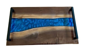 Bandeja de servicio de desayuno de comida de serpiente moderna personalizada, venta al por mayor de lujo, madera de acacia y resina azul con mango de Metal para bandeja de cocina - Product Image 5
