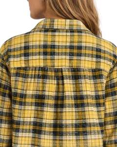 Camisa de Franela a Cuadros Amarilla y Negra Personalizada para Mujer, Manga Larga, Cierre de Botones, Estilo Casual, Mezcla de Algodón, Moda Otoño Invierno - Product Image 6