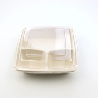 Barquette alimentaire carrée compostable à 3 compartiments avec couvercle transparent – Idéale pour les fêtes, les repas scolaires, les plats à emporter et la livraison de repas