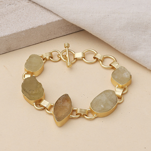 Trendy 18K Gold Plated Natural Stone Chain Link <b>Bracelet</b> with Bezel Setting <b>Boho</b> Toggle Clasp-Gift Jewelry - Product Image 3