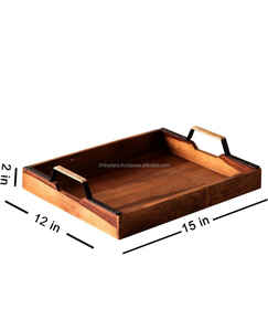 ถาดเสิร์ฟงานฝีมือ พร้อมตัวเลือกหูจับโลหะหรือไม้ สำหรับการเสิร์ฟสุดหรู ถาดไม้รูปทรงตามสั่ง คุณภาพสูง - Product Image 1