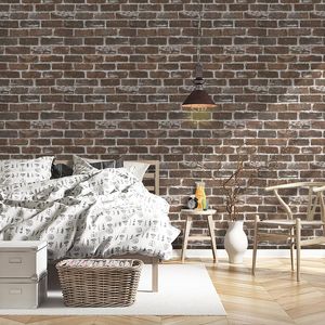 Papier peint vintage imitation brique marron 45 cm x 5 m auto-adhésif, pelable et repositionnable, revêtement mural 3D amovible - Product Image 5