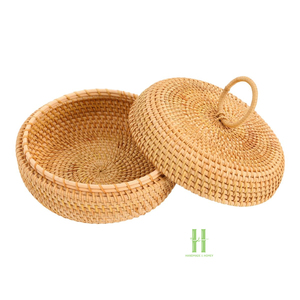 BEST SELLER Boho Rattan <b>Storage</b> Box with Lid and Bow Handmade Natural Wicker Gift Box Eco-Friendly Home Decor Vietnam Factory - Product Image 4