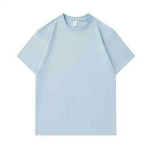 Tshirt Men's 100% Cotton Mock Rib Neck Oversize <b>Drop</b> Shoulder T-shirt Blank Streetwear Heavyweight Plain t Shirt for Men - Product Image 2