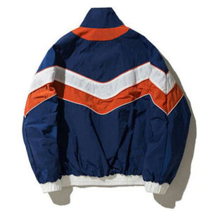 Men's Blue Varsity Jacket With <b>Red</b> White Chevron Stripe Windproof Sporty Zipper Closure Regular Fit Autumn Wear - Product Image 5