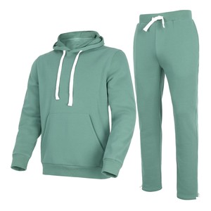 Ensemble de survêtement unisexe à capuche de couleur unie, manches longues, fermeture à cordon, vêtements décontractés d'automne, 100% coton, coupe régulière, jogging pour adultes - Product Image 1