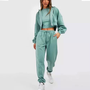 Ensemble de survêtement vert menthe pour femme avec sweat-shirt à capuche et pantalon à manches longues, poches latérales, coupe ample, design uni, tenue décontractée - Product Image 2