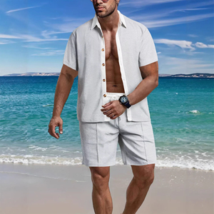 Ensemble décontracté pour homme, tenue d'été décontractée, coton tissé respirant, costume deux pièces - Product Image 6