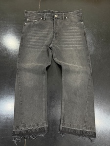 Custom Men's Fall American Fashion Brand <b>Pants</b> Loose Retro Slim Micro Wide Long Split Design Printed <b>Old</b> Washed Jeans Style - Product Image 2