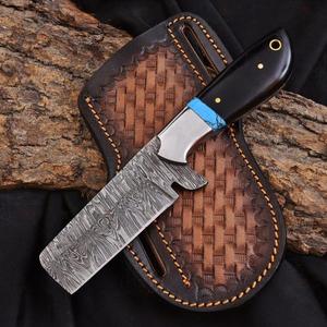 มีดคาวบอยเหล็กดามัสกัสทำมือขนาด 7 นิ้ว สำหรับล่าสัตว์กลางแจ้ง ใบมีดแบบ Fixed Blade ด้ามทำจากเขาควายและเทอร์ควอยซ์ - Product Image 6