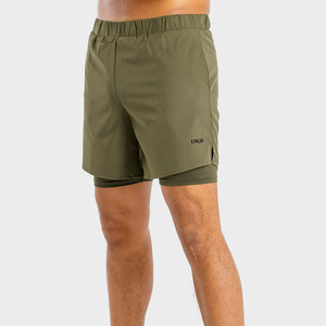 Pantalones Cortos Deportivos de Doble Capa para Hombre, de Malla Transpirable, de Secado Rápido, Ecológicos, con Patrón Bordado, Casuales, de Alta Calidad, al por Mayor - Product Image 1