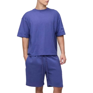 Men's Yellow Cotton T-Shirt And Shorts <b>Set</b> Crew Neck Solid Color Casual Summer Wear Breathable <b>Knitted</b> Fabric New Fashion - Product Image 4
