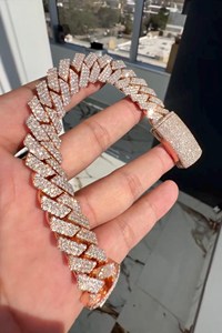 14mm Round Cut Moissanite Diamond Iced Out Hip Hop Three Row Cuban Link <b>Chain</b> In Gold Plated 925 Sterling Silver Bling Jewelry - Product Image 4