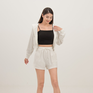 Wholesale Women's <b>Zip</b> <b>Crop</b> Hoodie Comfortable Cotton Fleece <b>Zip</b>-<b>Up</b> Sweatshirt OEM Manufacturer Hoodies for Streetwear Dailywear - Product Image 3