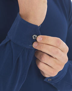 100% algodón informal de manga larga para hombre para Polo cuello abotonado con patrón sólido bordado tela de punto transpirable - Product Image 4