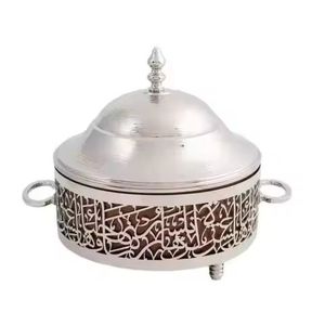 Modern Wood & Silver Casserole Premium Food Warmers Round Stainless Steel <b>Buffet</b> <b>Server</b> with Polished Wooden Base & Feet - Product Image 4