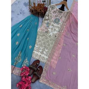 Conjunto de Fiesta para Mujer de Diseñador con Hermoso Top, Pantalones Plazzo y Dupatta - Product Image 2
