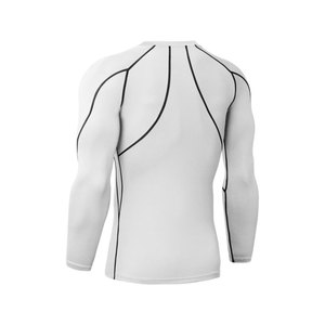 Men's <b>White</b> <b>Long</b> <b>Sleeve</b> O-Neck Slim Fit Quick Dry Knitted Sport <b>T</b>-<b>Shirt</b> Solid Color Polyester Athletic Wear - Product Image 4