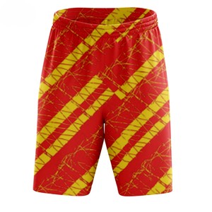 Shorts décontractés pour hommes à taille élastique, à séchage rapide, à carreaux rouges et jaunes, 100 % polyester, imprimé par sublimation - Product Image 1