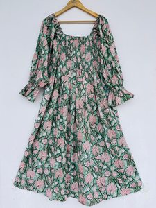 Femmes filles imprimé pur coton Maxi robe indien bloc imprimé décontracté été soirée à la mode en gros longue Midi en vrac - Product Image 4
