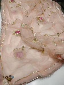 2021 Hot Selling Hand Embroidered Salwar Kameez Beautiful Peach Gota Patti Chanderi Shirt with Dupatta Dress Suit <b>Fabric</b> - Product Image 3