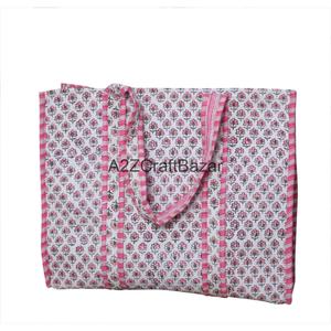Quilted Cotton Large Tote <b>Bag</b> Handprinted Reversible Multicolor Striped <b>Long</b> Handle Eco-Friendly Daily Use Shopping Jhola <b>Bag</b> - Product Image 6