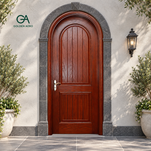 Porte à panneau rond en bois massif de style artisanal rustique GA-27S, planche décorative pour projets de chambre et de boutique, OEM & ODM - Product Image 1