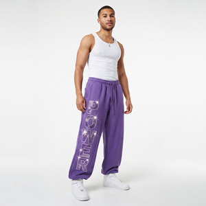 Pantalon de survêtement ample décontracté pour homme avec strass, en molleton, taille à cordon, style sportif, haute qualité, en polyester, pour le jogging et comme pyjama - Product Image 6