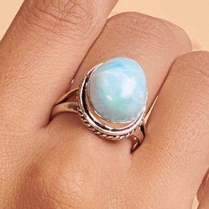 Natural Larimar <b>Ring</b> 925 Sterling <b>Silver</b> Handmade Blue Gemstone <b>Ring</b> Ocean Inspired Jewelry Boho <b>Statement</b> <b>Ring</b> for Her - Product Image 3