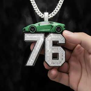 Pendentif Moissanite Personnalisé Numéro 76 avec Voiture, Style Hip Hop, pour Fêtes et Occasions Spéciales, en Argent 925, Bijoux Fins, Pendentifs et Breloques - Product Image 2